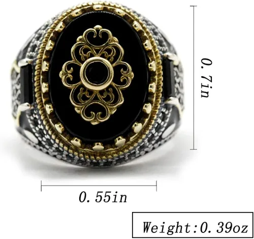 Vista 3 de Qida S925 Stamp Sterling Silver OnyxLapis Lazuli Ring for Men Female Turkish Handmade Vintage Luxury Band