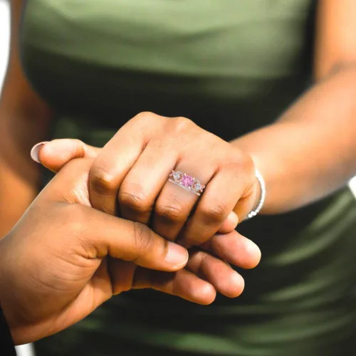 Vista 5 de Juego de 3 piedras solitarias de corte de pera redonda de 1,94 quilates con acento VVS1, ideal para boda, anillo de compromiso de oro rosa de 14