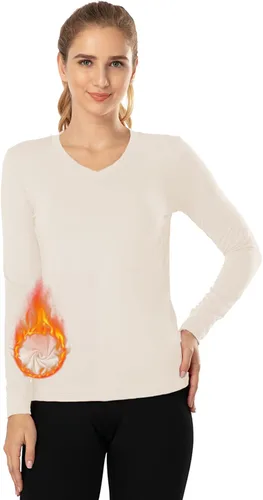 Vista 83 de MANCYFIT Tops térmicos para mujer, camisa con forro polar, manga larga, capa base, cuello en V