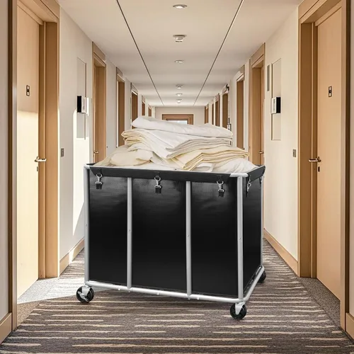 Vista 2 de STORAGE MANIAC - Carrito de lavandería comercial con ruedas 420L, marco de acero resistente, cesta de lavandería rodante con gran capacidad, bolsa
