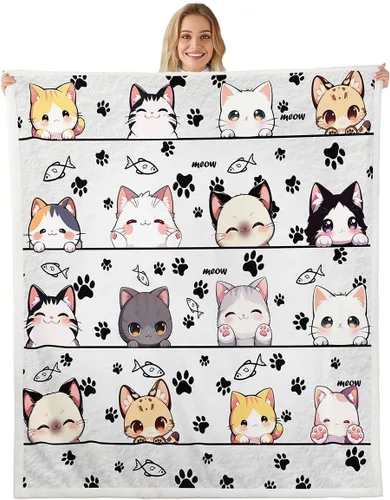 Vista 36 de Manta de franela de animales de dibujos animados para todas las estaciones, manta de cama azul con estampado de amor Kawaii para decoración