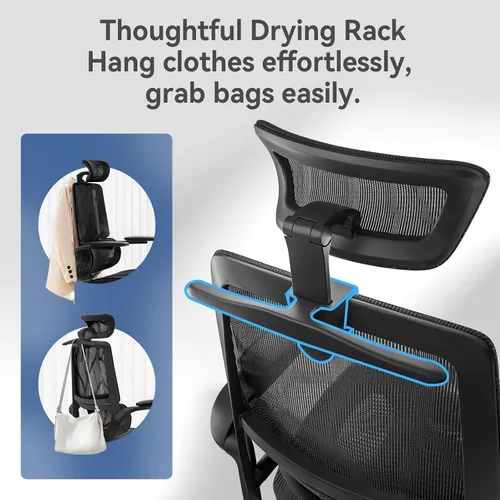 Vista 4 de M59AS Silla ergonómica de oficina, respaldo doble, soporte lumbar Negro