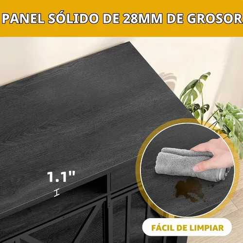 Vista 6 de DWVO Jaula Doble para Perros de 63 Pulgadas para 2 Perros, Soporte de TV de Jaula para Perros de Madera Resistente con Estación de Carga, Mueble