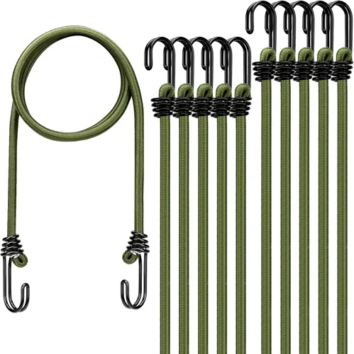 Vista 12 de Rollo de cuerda elástica con 40 ganchos ajustables, cuerdas elásticas resistentes de 1/3 pulgadas x 65 pies, cuerda elástica negra de grado marino