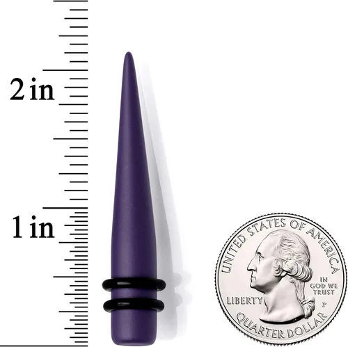 Vista 3 de Juego de 2 expansores de oreja para mujer, color morado mate, acrílico, recto, para estiramiento, 2