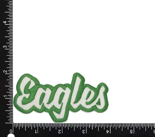 Vista 2 de (2 x 4 pulgadas) Eagles, espíritu de equipo, bordado, parche para planchar (sarga blanca/contorno verde)