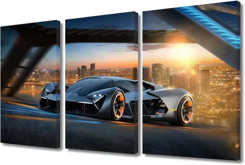 Vista 51 de Arte de pared de auto deportivo rojo para sala de estar, arte de pared de lienzo de súper auto genial, imágenes pósters, 3 piezas, arte moderno