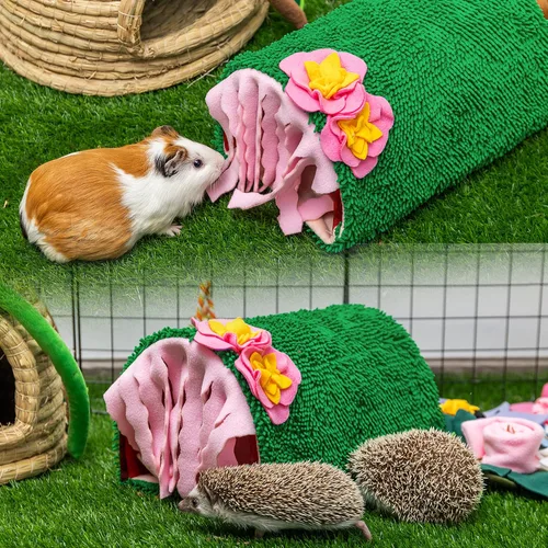Vista 3 de Escondite de conejillo de indias, cama de felpa suave con cactus para mascotas y casa de túnel Verde