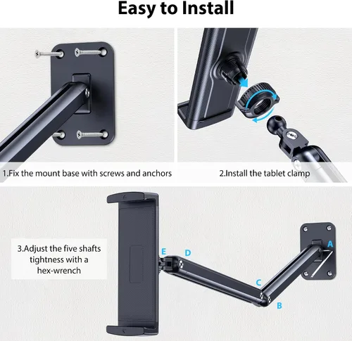 Vista 5 de CreaDream Soporte de pared para iPad, brazo de soporte ajustable y extensible de aluminio, compatible con tabletas de 4.7 a 13 pulgadas, teléfonos