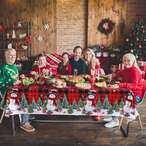 Vista 7 de WovWeave Mantel de Navidad de 60 x 84 pulgadas, mantel rectangular de tela de Navidad reutilizable para invierno, hogar, comedor, fiesta, picnic