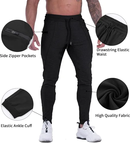 Vista 4 de MAIKANONG Pantalones deportivos ajustados para hombre, pantalones de entrenamiento para gimnasio, correr, atletismo, casual