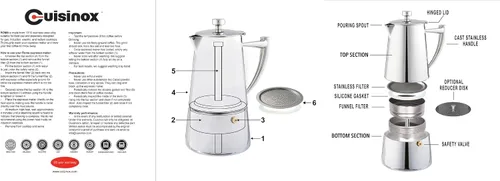 Vista 4 de Cuisinox Roma - Olla de espresso Moka de acero inoxidable para estufa de 4 tazas
