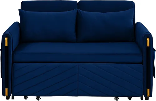 Vista 3 de Sofá cama de terciopelo de 54 pulgadas con cama desplegable, convertible, moderno, ajustable y multiposición con 2 bolsillos desmontables