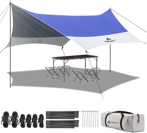 Vista 7 de Forceatt Lona de 12 x 14 pies con 2 postes, lona impermeable para camping, toldo de automóvil, lona ligera para campamento que se puede utilizar
