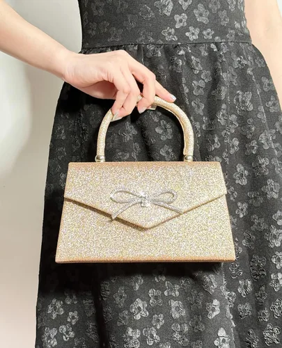 Vista 2 de Bolso de noche para mujer, con lazo brillante, bolso de mano para boda, fiesta, monederos con diamantes de imitación con purpurina para cóctel