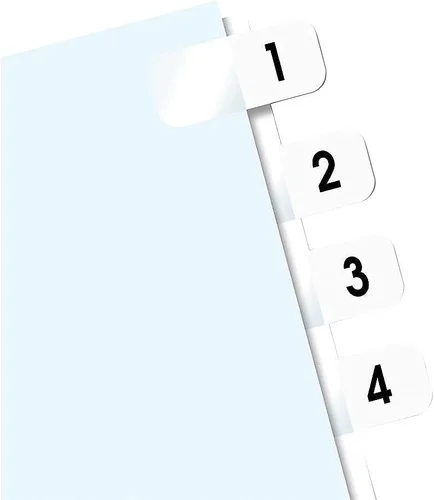 Vista 2 de Redi-Tag 31001 Pestañas de índice de plástico autoadhesivas de montaje lateral Nos 1-10 1 pulgadas Blanco 104/Pack
