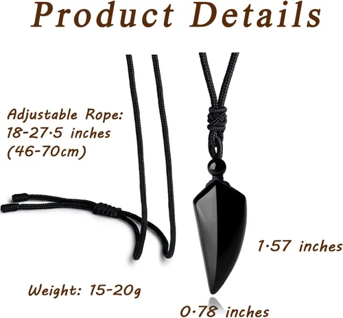 Vista 6 de MAIBAOTA Collar con colgante para hombre, collar de cuerda negra ajustable, collar de piedra de cristal de obsidiana negra, joyería para hombre