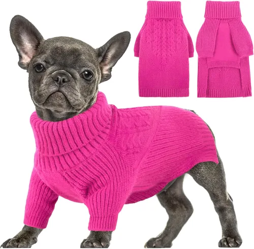 Vista 8 de Queenmore Suéter de invierno para cachorros – Suéter cálido de invierno para perros medianos y medianos, manga larga, cuello alto, azul, XS