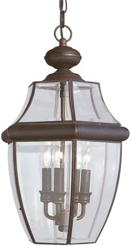 Vista 3 de Generation Lighting 6039-965 Lancaster - Linterna colgante tradicional de tres luces para exteriores, acabado de níquel cepillado antiguo, 40 vatios