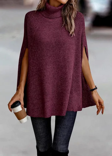 Vista 2 de KIRUNDO Suéter tipo poncho de cuello alto para mujer, para otoño e invierno 2024
