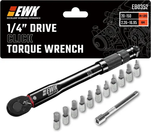 Vista 9 de EWK Llave dinamométrica de clic de 1/4" de 10-150 in-lb (1.13–16.95 Nm)