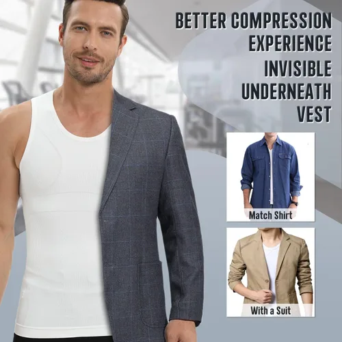 Vista 7 de PODFAN Camisa de compresión para hombre de ginecomastia, camiseta sin mangas adelgazante, chaleco moldeador de cuerpo para hombre, camisetas
