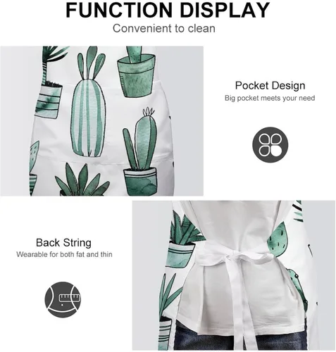 Vista 6 de Personalized Cacti And Succulents Adult Apron, Kitchen Cooking Aprons for Woman Man, Adjustable Bib Apron with Pocket for Baking, BBQ Crafting