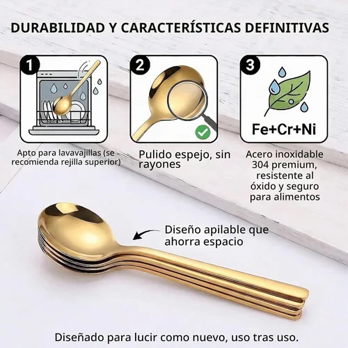 Vista 4 de Juego de 8 cucharas de café doradas de 5.24 pulgadas, cucharas de postre pequeñas de acero inoxidable de 5.24 pulgadas, cucharas de té SUS 304