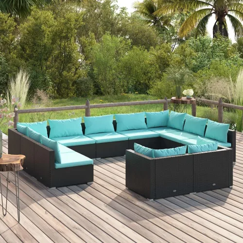 Vista 41 de Sofá de 3 plazas con cojines de ratán de poliéster marrón, juego de muebles de patio al aire libre con 3 sofás centrales para patio trasero, jardín