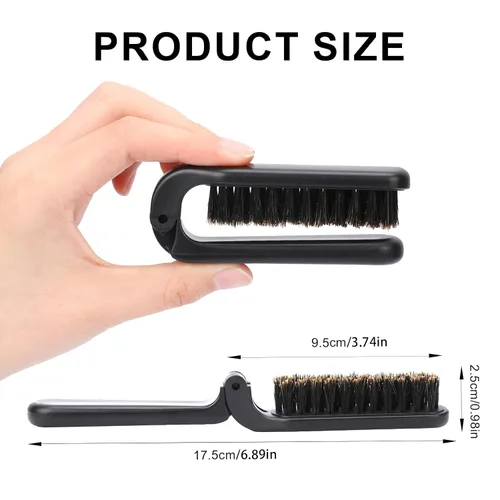 Vista 5 de 2 piezas de cepillo plegable de viaje con cerdas de jabalí, bolsillo plegable, rango antiestático, mini herramienta de peinado para barba y cabello
