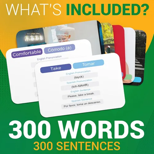 Vista 4 de Tarjetas didácticas de vocabulario en español – 300 palabras y frases para principiantes y adultos – Aprender español con guía de pronunciación