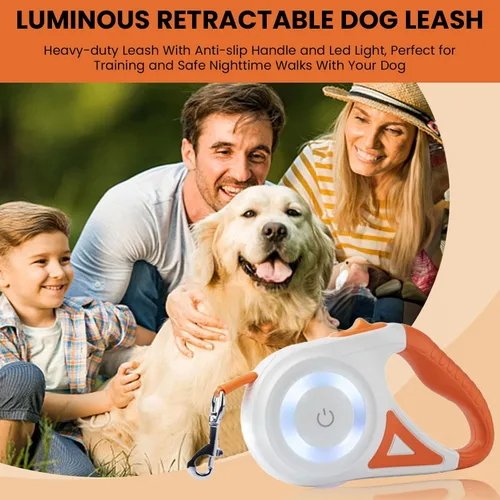 Vista 2 de Best Dog Supplies - Correa retráctil luminosa para perro con luz LED de seguridad frontal, correa de entrenamiento sin enredos de 360° para una