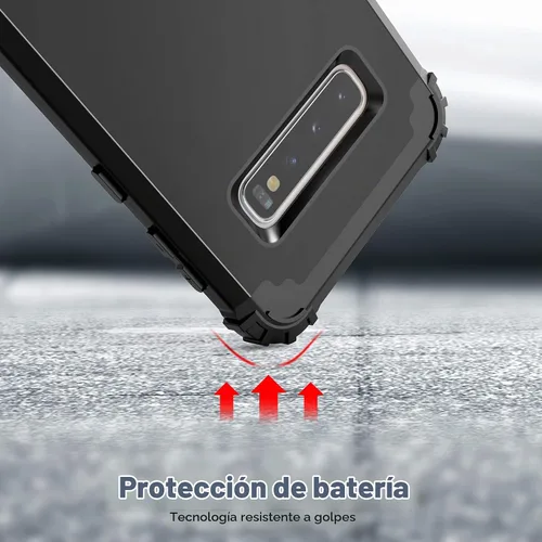 Vista 7 de IDweel Funda para Galaxy S10 Plus, 3 en 1, a prueba de golpes, delgada, híbrida, resistente, protección de policarbonato duro, silicona suave Negro