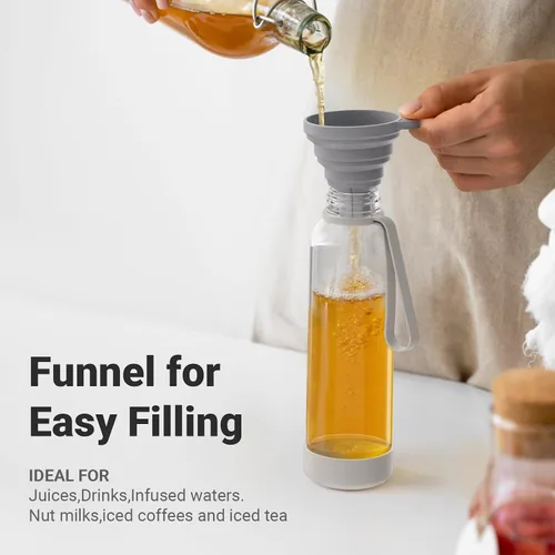 Vista 3 de Sursip Botellas de agua de vidrio de 18 onzas con tapas, botellas de jugo, botella de jugo de vidrio transparente para exprimir, botellas de jugo