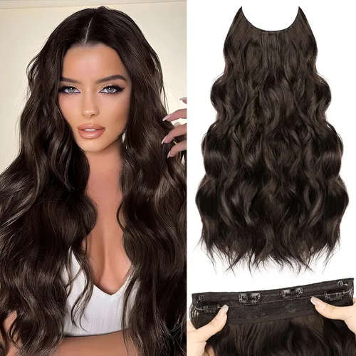 Vista 27 de Extensiones de Cabello con Alambre Invisible - Extensiones de Cabello Halo de 14 Pulgadas Largas Onduladas Postizo Sintético con Alambre