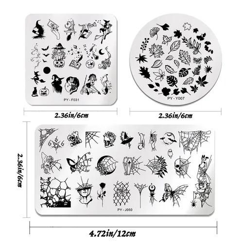 Vista 5 de Juego de 6 placas de estampado de uñas de Halloween, hojas de arce para otoño, kit de plantillas de estampación de uñas, fantasma, murciélago
