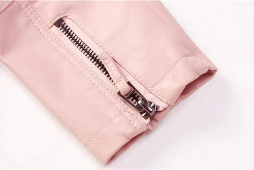 Vista 6 de Evelin LEE Niños Niñas Cuero PU Manga Larga Stand Collar Moto Chaqueta Casual Zip Up Outwear Abrigo