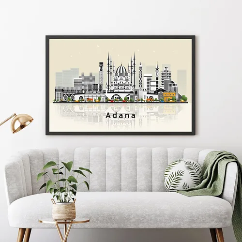 Vista 2 de Pera Print ADANA - Póster de Adana Turquía, ilustración de horizonte urbano de ciudad, póster moderno de pavo, impresión de paisaje urbano y punto