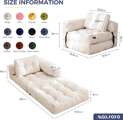 Vista 2 de MAXYOYO Sofá Cama Plegable, Sofá Convertible en Forma de L con Cama Plegable y Almohada, Silla Cama Plegable con Respaldo Portátil Cómoda para Piso