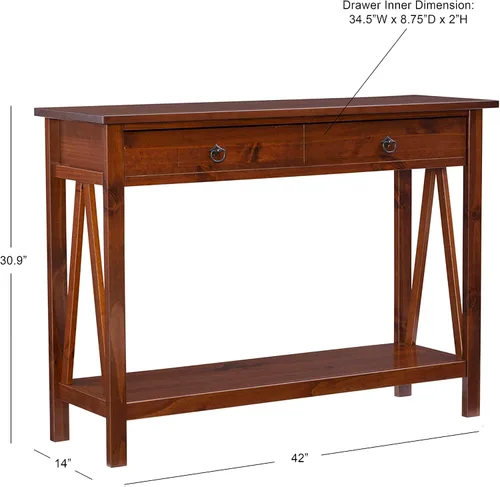Vista 3 de Mesa de consola Linon, modelo Titian, en color tabaco antiguo