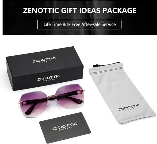 Vista 18 de ZENOTTIC Lentes de sol sin montura de gran tamaño para mujer, diseño geométrico de corte de diamante, lentes degradados, protección UV, tonos de moda