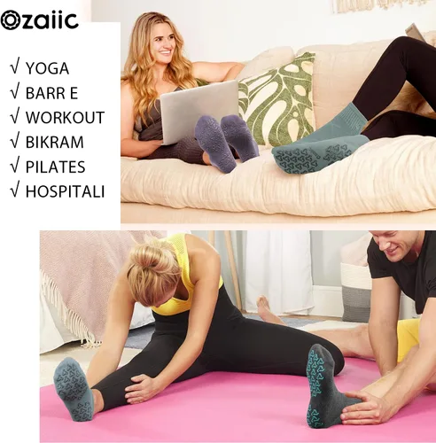 Vista 7 de Ozaiic Calcetines antideslizantes para yoga, entrenamiento en casa, Pure Barre, pilates, hospital, calcetines acolchados ideales para hombres