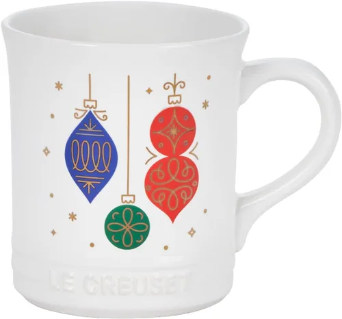 Vista 8 de Le Creuset - Taza de cerámica de la colección Noel: Reno, 14 onzas, blanco con aplicación Noel Collection
