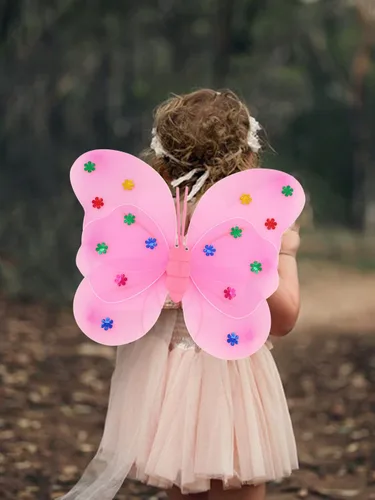 Vista 5 de Unsutuo Alas de hada de mariposa iluminadas, alas de Halloween, alas LED, conjunto de disfraz de mariposa, accesorios para niñas (rosa)