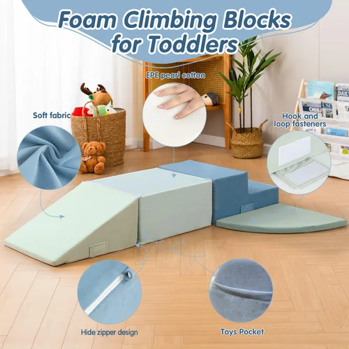 Vista 2 de CAPAKIDS Juguetes grandes de escalada para niños pequeños de 4 piezas para interiores, bloques de espuma con velcro, clásico Uso en interiores