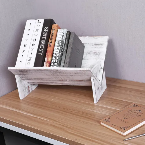 Vista 4 de MyGift - Estantería de madera rústica inclinada, Madera, blanco (whitewashed)