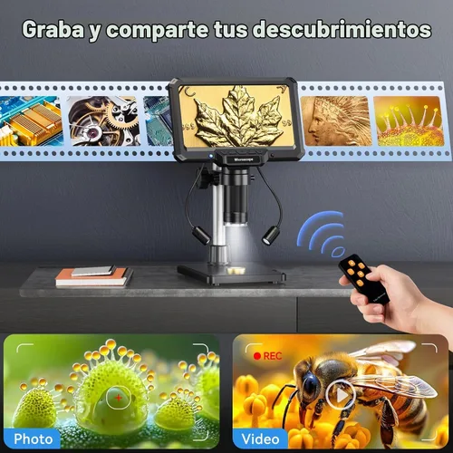 Vista 7 de Microscopio de soldadura digital LCD de 7 pulgadas con luces remotas y laterales For soldering and PCB inspection. 7" screen, remote and 2 side