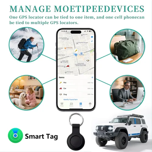 Vista 3 de Paquete de 2 rastreadores GPS y 2 llaveros para vehículos que funcionan con Find My (solo iOS) en tiempo real Mini localizador de automóvil oculto