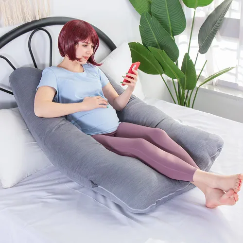 Vista 7 de MOON PINE Almohada de embarazo, almohada de cuerpo completo en forma de U para apoyo de maternidad, almohada de dormir con funda para mujeres Gris