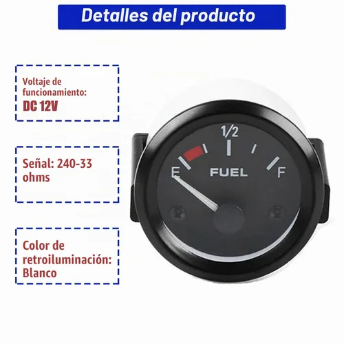 Vista 2 de Medidor de nivel de combustible de 2 pulgadas 52 mm, unidad de envío del tanque de combustible de 12 V, sensor de combustible de 240-33 ohm, puntero
